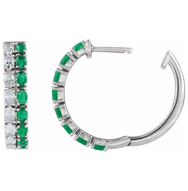 14K Yellow Or White Gold Oval 20.5 Mm 4.4 Mm 3 X 2Mm Vs, G-H Pair Hinged Polished Lab-Grown Emerald And 1 5/8 Ctw Lab-Grown Diamond Earring