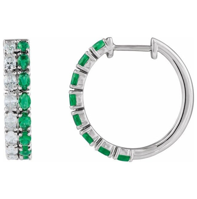 14K Yellow Or White Gold Oval 20.5 Mm 4.4 Mm 3 X 2Mm Vs, G-H Pair Hinged Polished Lab-Grown Emerald And 1 5/8 Ctw Lab-Grown Diamond Earring