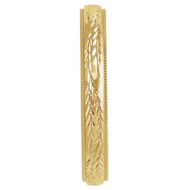 14K Yellow Gold Polished Hand Engraved Wedding Band