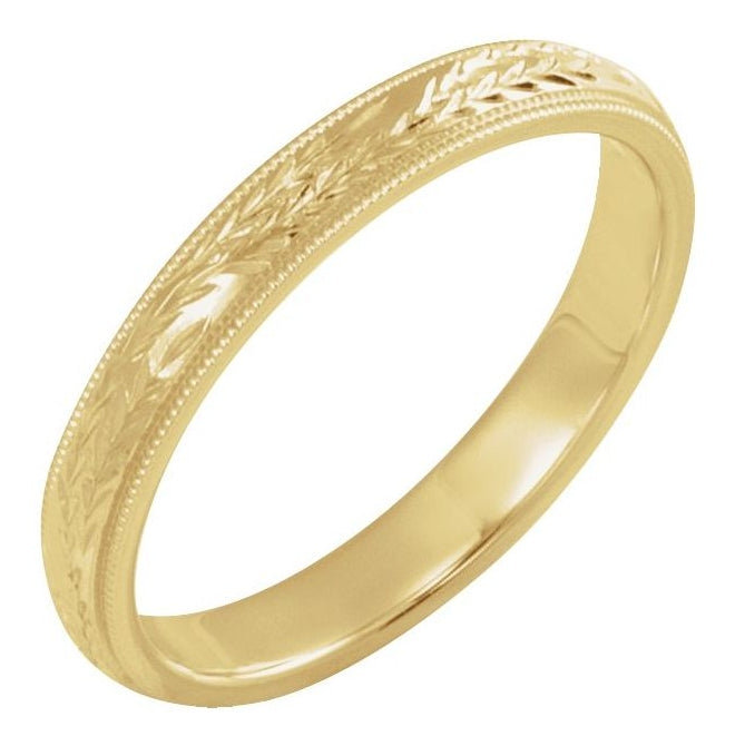 14K Yellow Gold Polished Hand Engraved Wedding Band