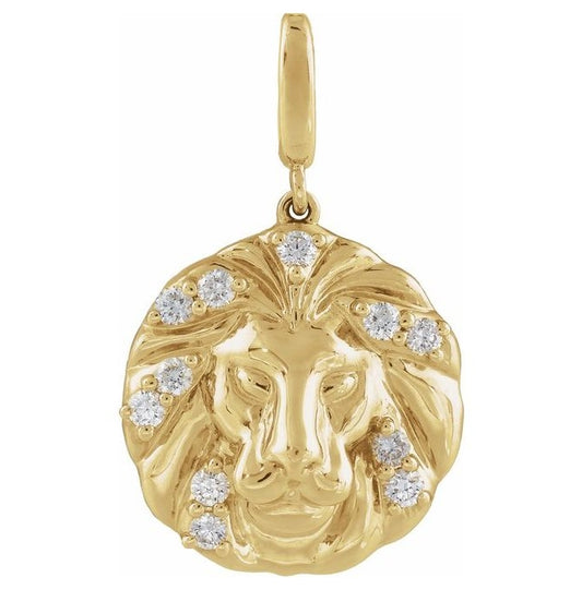 14K Yellow Gold Round 1.6Mm I1, G-H Polished 1/5 Ctw Natural Diamond Lion Charm/Pendant