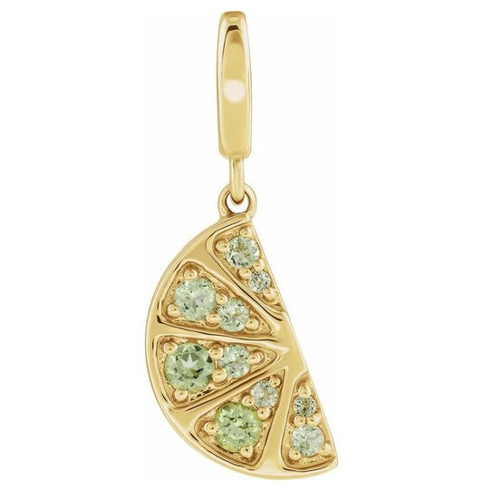 14K Yellow Gold Round 2.3 Mm Polished Natural Peridot Lime Wedge Charm/Pendant