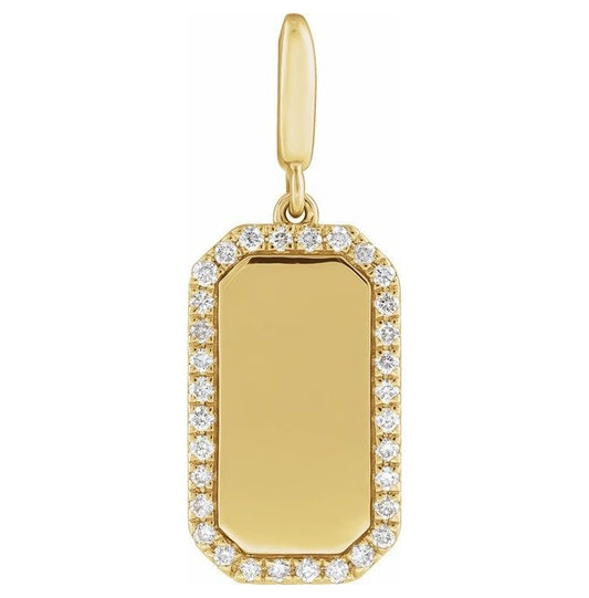 14K Yellow Or White Gold Round 1Mm I1, G-H Polished 1/6 Ctw Natural Diamond Dog Tag Charm/Pendant