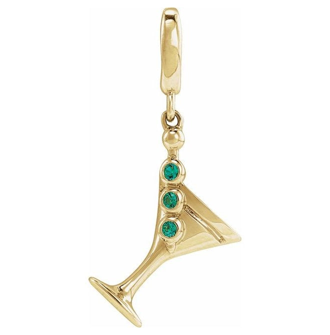 14K Yellow Gold Round 1.2 Mm Polished Lab-Grown Emerald Martini Charm/Pendant