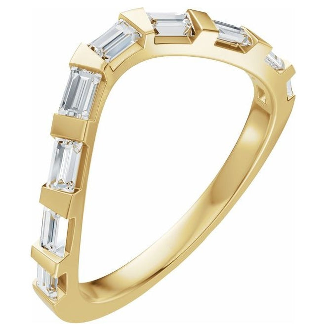 14K Yellow Or White Gold Straight Baguette 3 X 1.5 Mm Vs, F+  Polished 3/8 Ctw Lab-Grown Diamond Contour Band