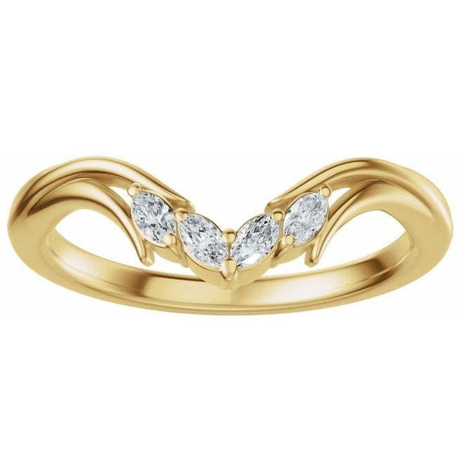 14K Yellow Or White Gold Marquise 3 X 1.5 Mm Polished 1/8 Ctw Lab-Grown Diamond Contour Band