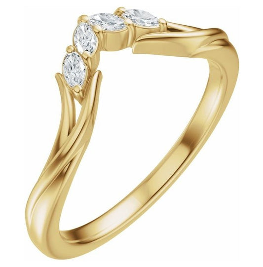 14K Yellow Gold Marquise 3 X 1.5 Mm Polished 1/8 Ctw Natural Diamond Contour Band Size 7