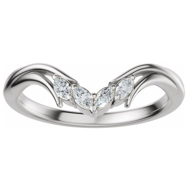 14K Yellow Or White Gold Marquise 3 X 1.5 Mm Polished 1/8 Ctw Lab-Grown Diamond Contour Band