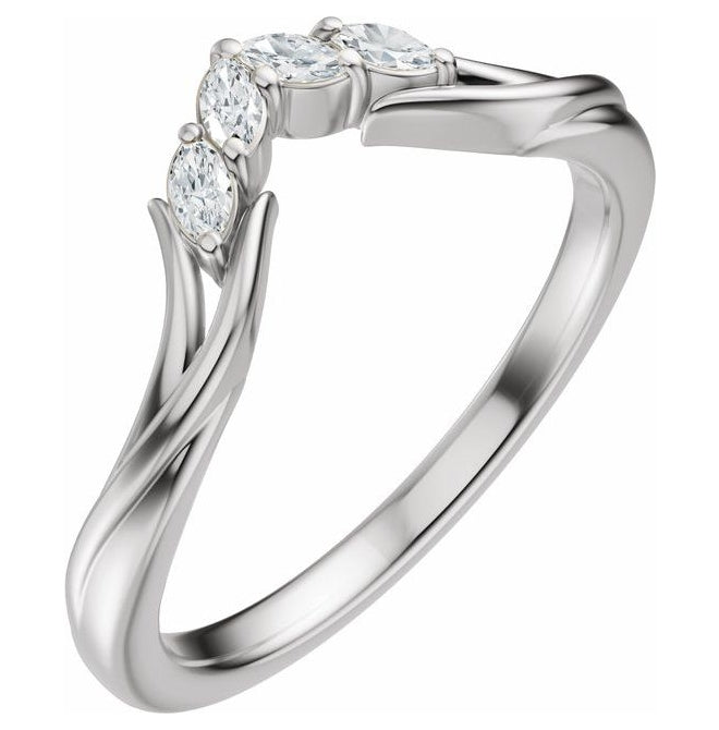 14K Yellow Or White Gold Marquise 3 X 1.5 Mm Polished 1/8 Ctw Lab-Grown Diamond Contour Band