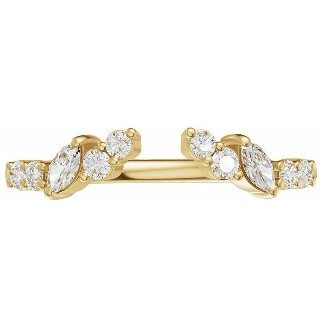 14K Yellow Gold  Marquise  3.8 X 1.9 Mm Si, G-H  Polished 1/4 Ctw Natural Diamond Open Band Size 7