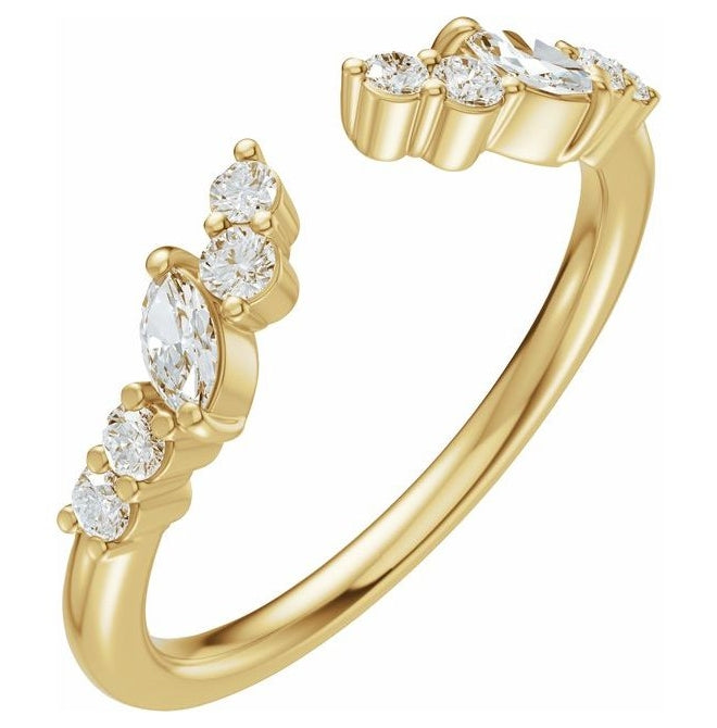 14K Yellow Or White Gold  Marquise  3.8 X 1.9 Mm Vs, F+  Polished 1/4 Ctw Lab-Grown Diamond Open Band