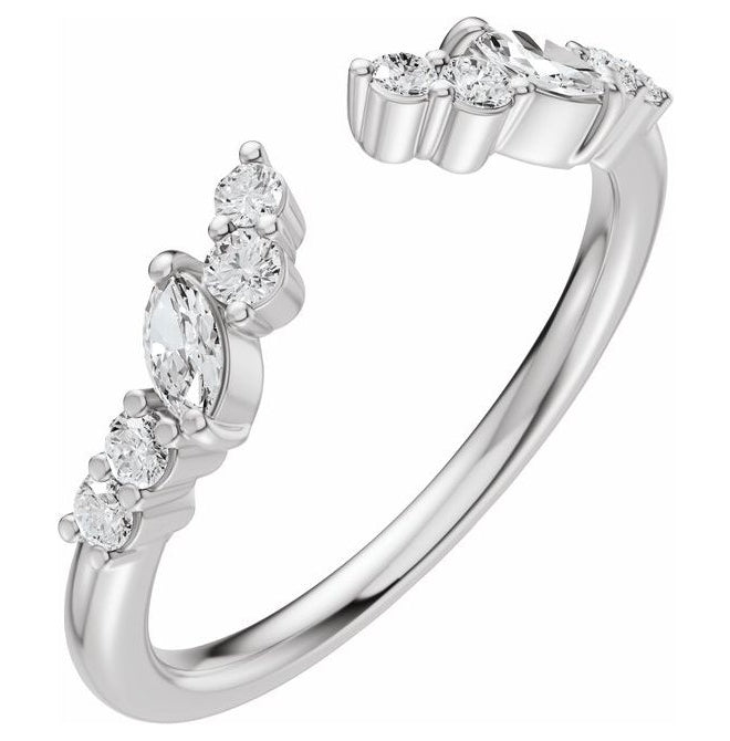 14K Yellow Or White Gold  Marquise  3.8 X 1.9 Mm Vs, F+  Polished 1/4 Ctw Lab-Grown Diamond Open Band