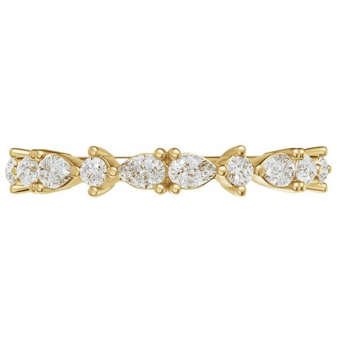 14K Yellow Gold Pear 3 X 2 Mm Polished 1/2 Ctw Natural Diamond Anniversary Band Size 7