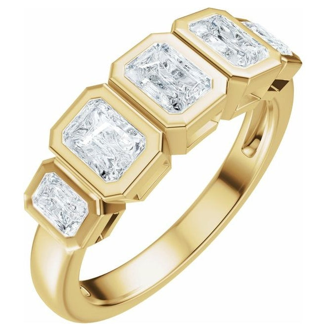 14K Yellow Or White Gold Emerald 4.5 X 3.3 Mm Polished 1 1/3 Ctw Lab-Grown Diamond Anniversary Band