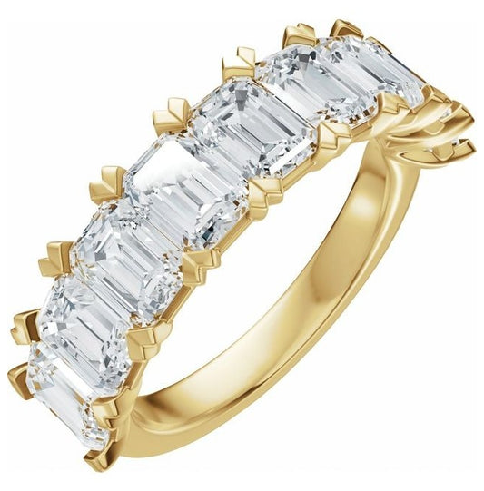 14K Yellow Or White Gold Emerald 5 X 3.5 Mm Polished 3 5/8 Ctw Lab-Grown Diamond Low Profile Anniversary Band Size 7