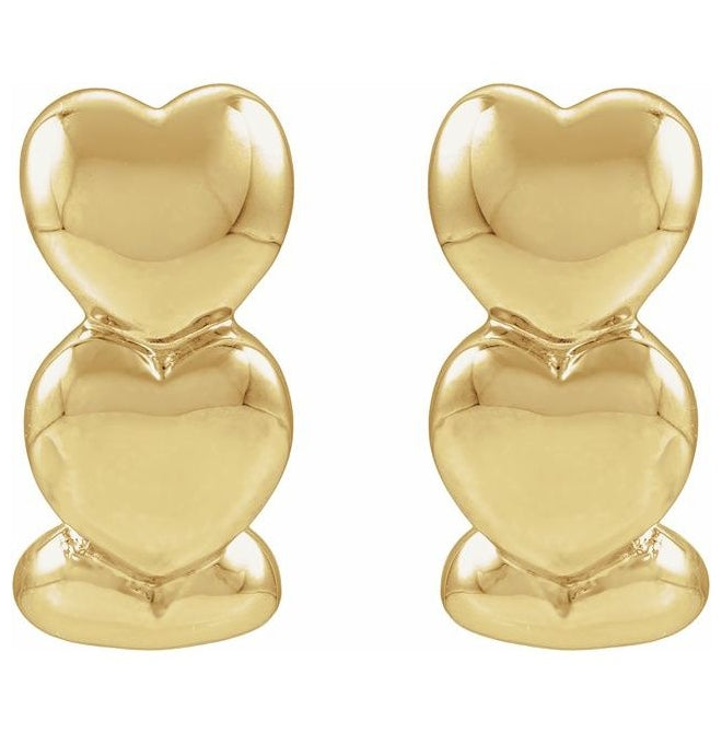 14K Yellow Gold Electroform Puffed Hearts 16 mm J-Hoop Earrings