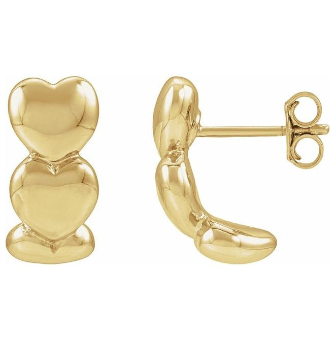 14K Yellow Gold Electroform Puffed Hearts 16 mm J-Hoop Earrings