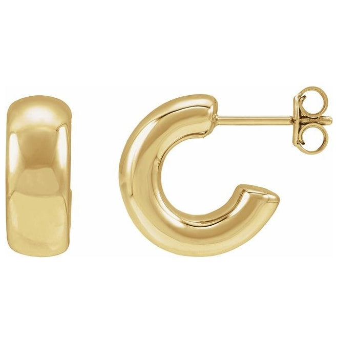 14K Yellow Gold Pair Friction Backs Polished Electroform Puffed Hoop Earrings