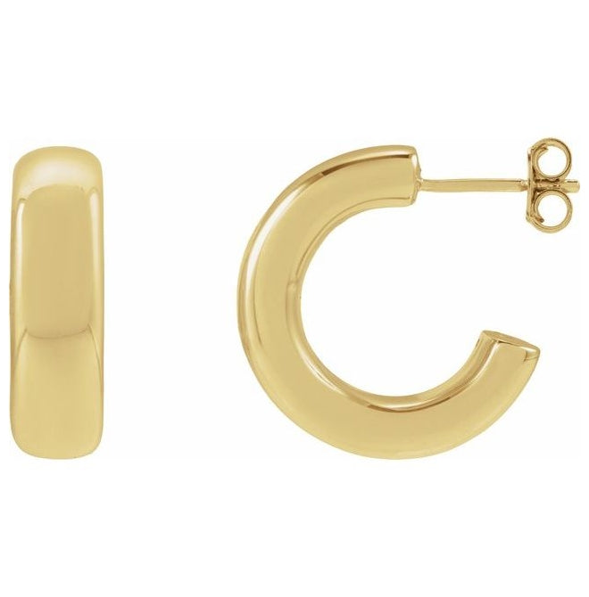 14K Yellow Gold Pair Friction Backs Polished Electroform Puffed Hoop Earrings