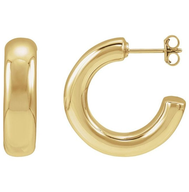 14K Yellow Gold Pair Friction Backs Polished Electroform Puffed Hoop Earrings