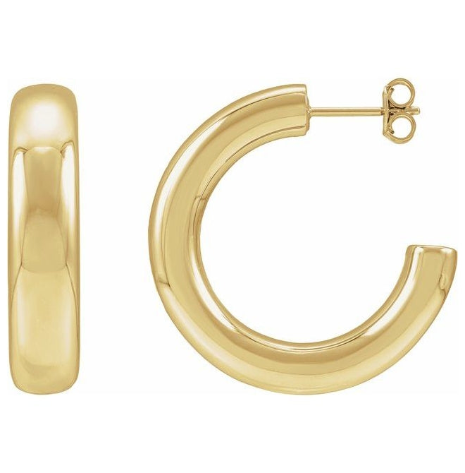 14K Yellow Gold Pair Friction Backs Polished Electroform Puffed Hoop Earrings