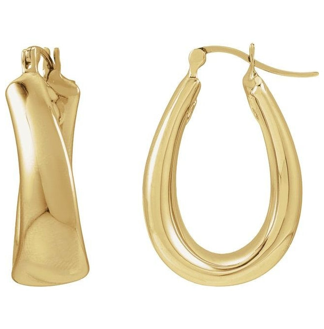 14K Yellow Gold Electroform Puffed 25 mm Hoop Earrings
