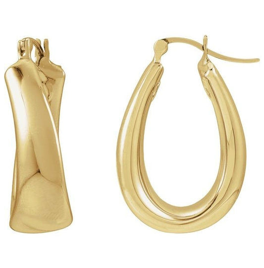 14K Yellow Gold Electroform Puffed 25 mm Hoop Earrings