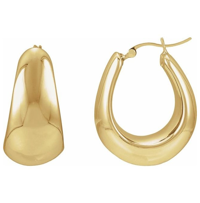 14K Yellow Gold Electroform Puffed 25 mm Hoop Earrings