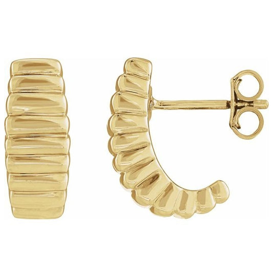 14K Yellow Gold Electroform Puffed 15 mm J-Hoop Earrings