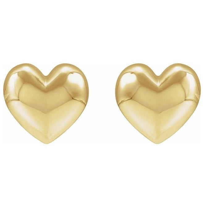 14K Yellow Gold Electroform Puffed Heart Stud Earrings