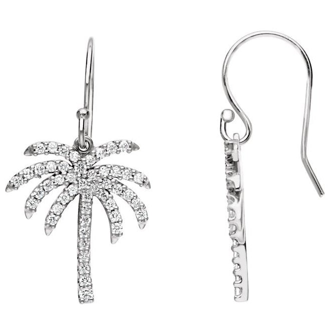 14K White Gold 3/8 CTW Natural Diamond Palm Tree Earrings