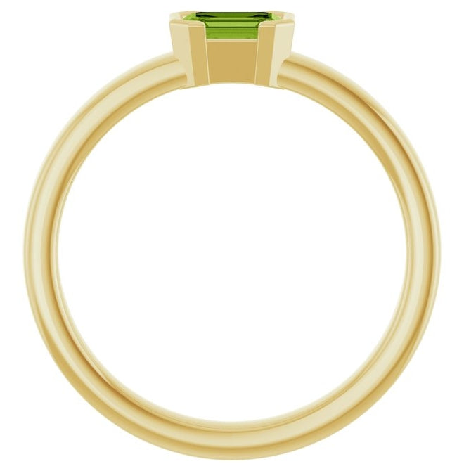 14K Yellow Gold Emerald 5 X 3 Mm Polished Natural Peridot Family Stackable Ring Size 7