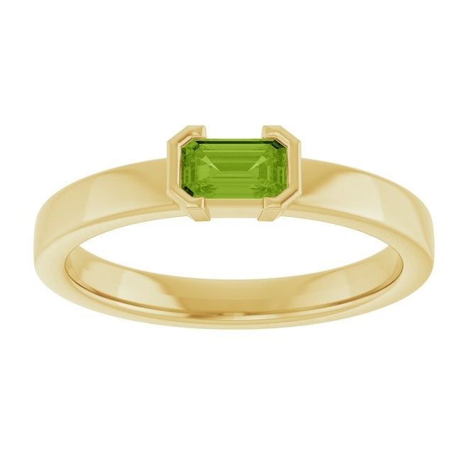 14K Yellow Gold Emerald 5 X 3 Mm Polished Natural Peridot Family Stackable Ring Size 7