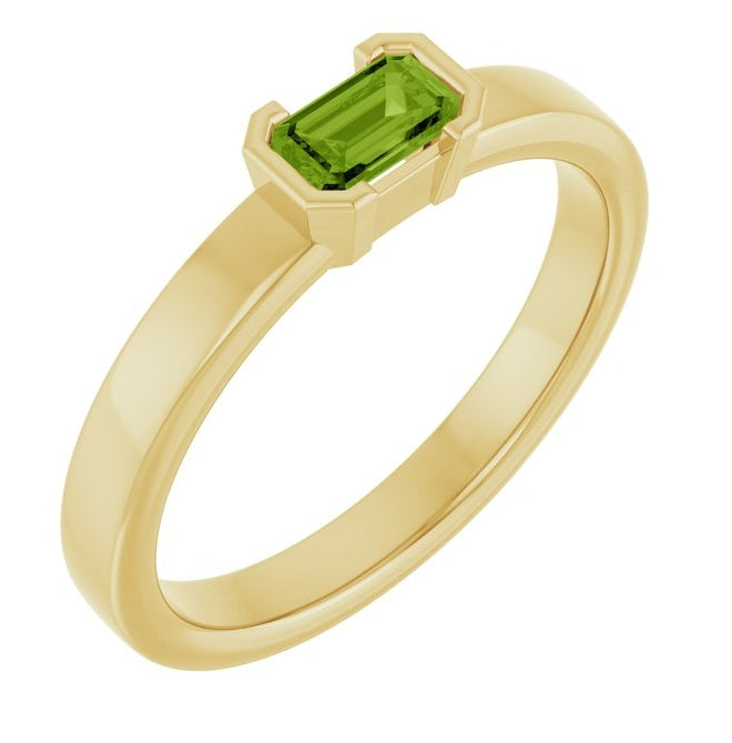 14K Yellow Gold Emerald 5 X 3 Mm Polished Natural Peridot Family Stackable Ring Size 7