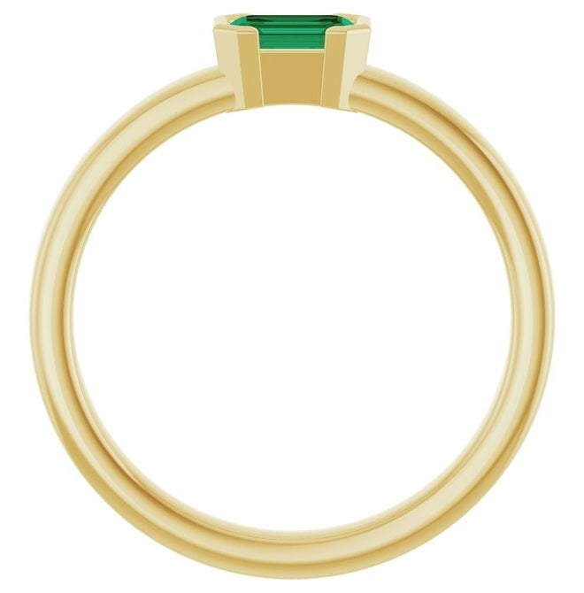 14K Yellow Gold Emerald 5 X 3 Mm Polished Lab-Grown Emerald Family Stackable Ring Size 7