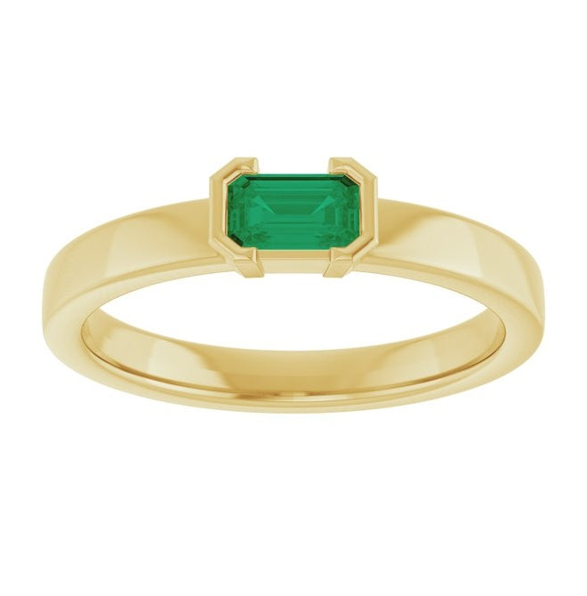 14K Yellow Gold Emerald 5 X 3 Mm Polished Lab-Grown Emerald Family Stackable Ring Size 7