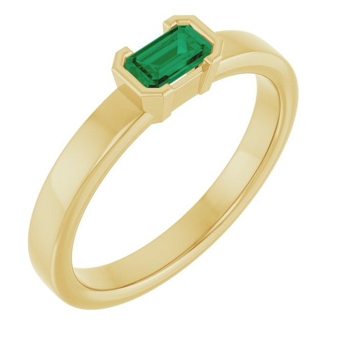 14K Yellow Gold Emerald 5 X 3 Mm Polished Lab-Grown Emerald Family Stackable Ring Size 7