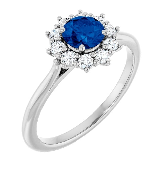 14K Yellow Or White Gold  Round 5.2 Mm Polished Lab-Grown Gem And 1/4 Ctw Lab-Grown Diamond Halo-Style Ring