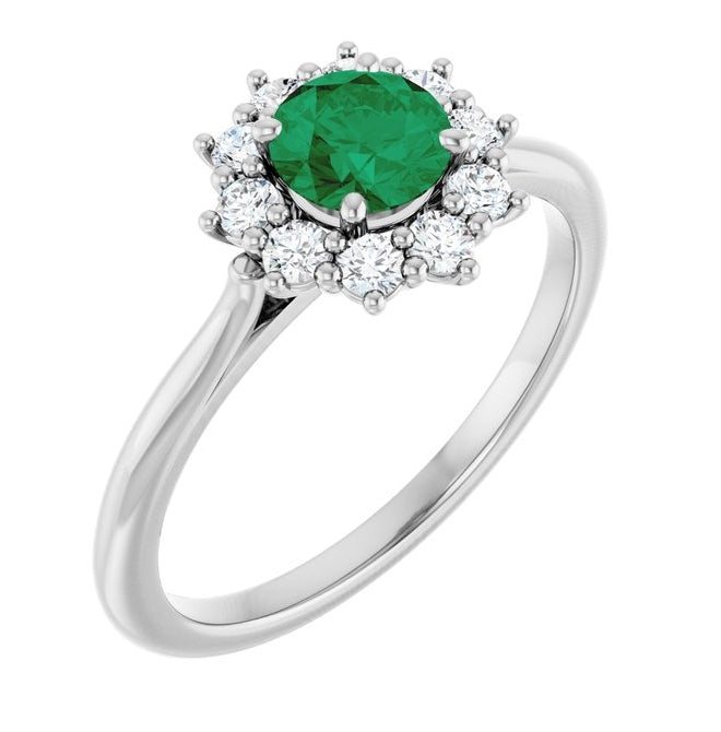 14K Yellow Or White Gold  Round 5.2 Mm Polished Lab-Grown Gem And 1/4 Ctw Lab-Grown Diamond Halo-Style Ring