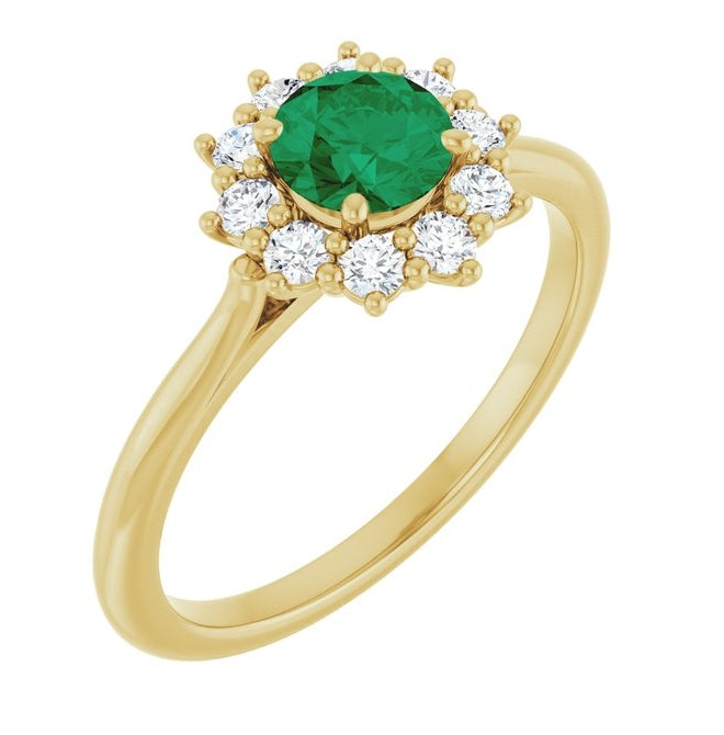 14K Yellow Or White Gold  Round 5.2 Mm Polished Lab-Grown Gem And 1/4 Ctw Lab-Grown Diamond Halo-Style Ring