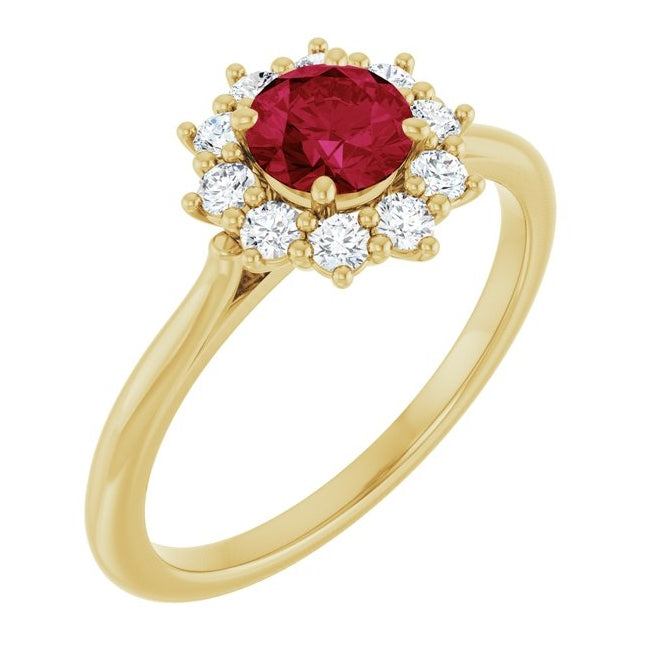 14K Yellow Or White Gold  Round 5.2 Mm Polished Lab-Grown Gem And 1/4 Ctw Lab-Grown Diamond Halo-Style Ring
