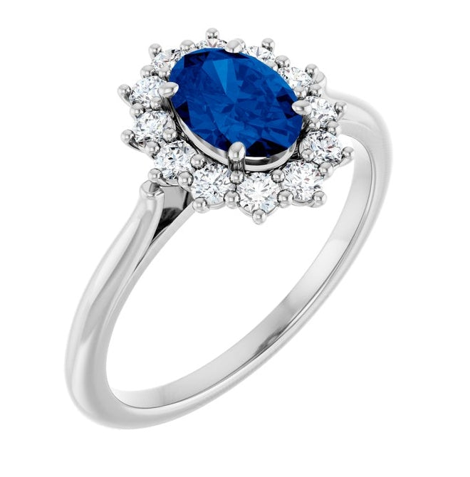 14K Yellow Or White Gold Oval Polished Lab-Grown Gem And 1/3 Ctw Lab-Grown Diamond Ring
