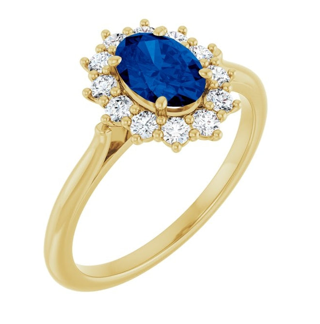 14K Yellow Or White Gold Oval Polished Lab-Grown Gem And 1/3 Ctw Lab-Grown Diamond Ring
