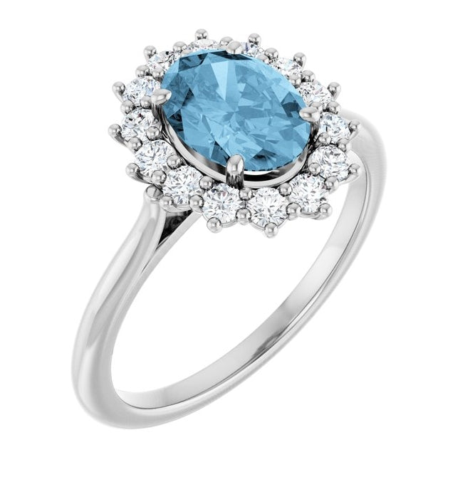 14K Yellow Or White Gold Oval Polished Natural Gem And 1/3 Ctw Lab-Grown Diamond Ring