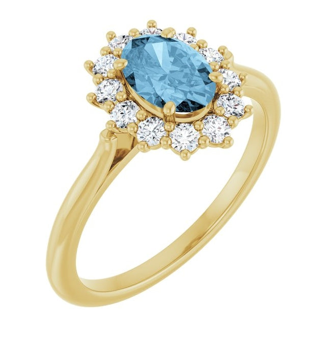 14K Yellow Or White Gold Oval Polished Natural Gem And 1/3 Ctw Lab-Grown Diamond Ring