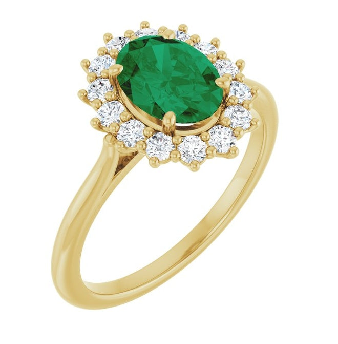 14K Yellow Or White Gold Oval Polished Lab-Grown Gem And 1/3 Ctw Lab-Grown Diamond Ring