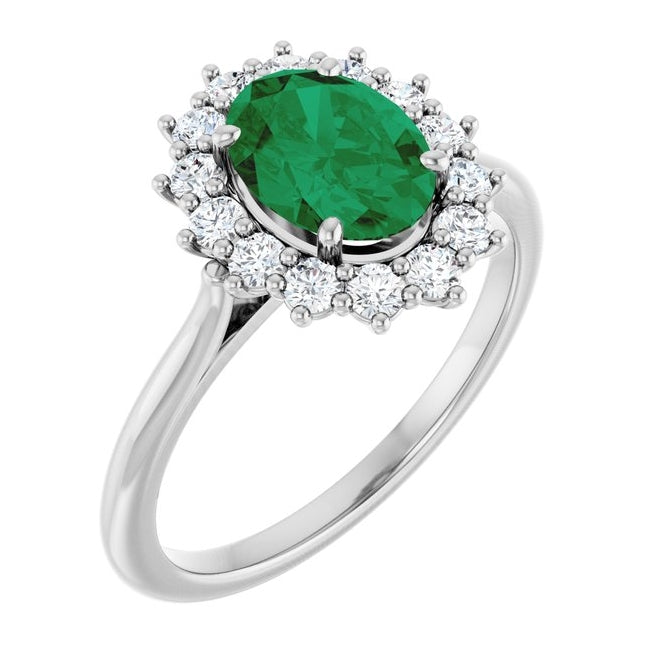 14K Yellow Or White Gold Oval Polished Lab-Grown Gem And 1/3 Ctw Lab-Grown Diamond Ring