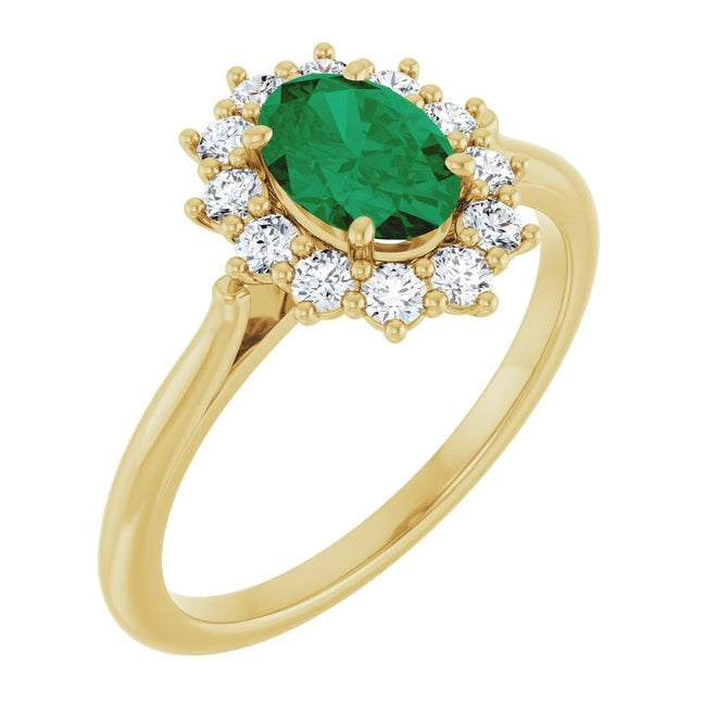 14K Yellow Or White Gold Oval Polished Lab-Grown Gem And 1/3 Ctw Lab-Grown Diamond Ring