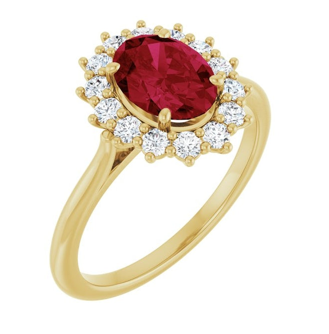 14K Yellow Or White Gold Oval Polished Lab-Grown Gem And 1/3 Ctw Lab-Grown Diamond Ring