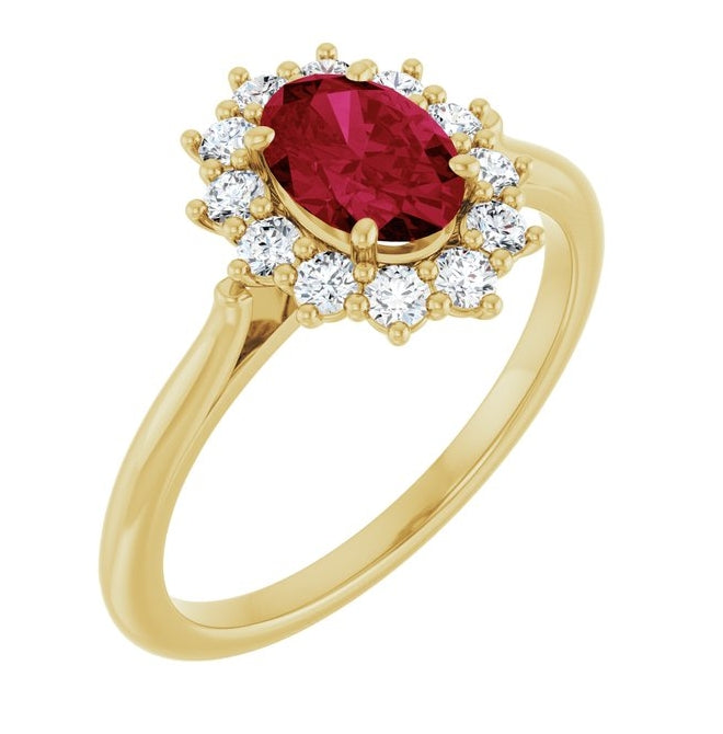 14K Yellow Or White Gold Oval Polished Lab-Grown Gem And 1/3 Ctw Lab-Grown Diamond Ring